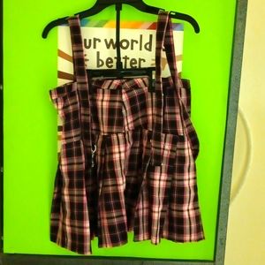 SM Hot Topic Pink plaid skirt with suspender straps. NWOT